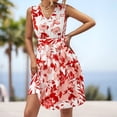 thumbnail image 3 of Gibobby Vestido corto casual para mujer Vestidos casuales de verano para mujer Vestido sin mangas con estampado de flores Vestido casual de playa(Rojo,XL), 3 of 5