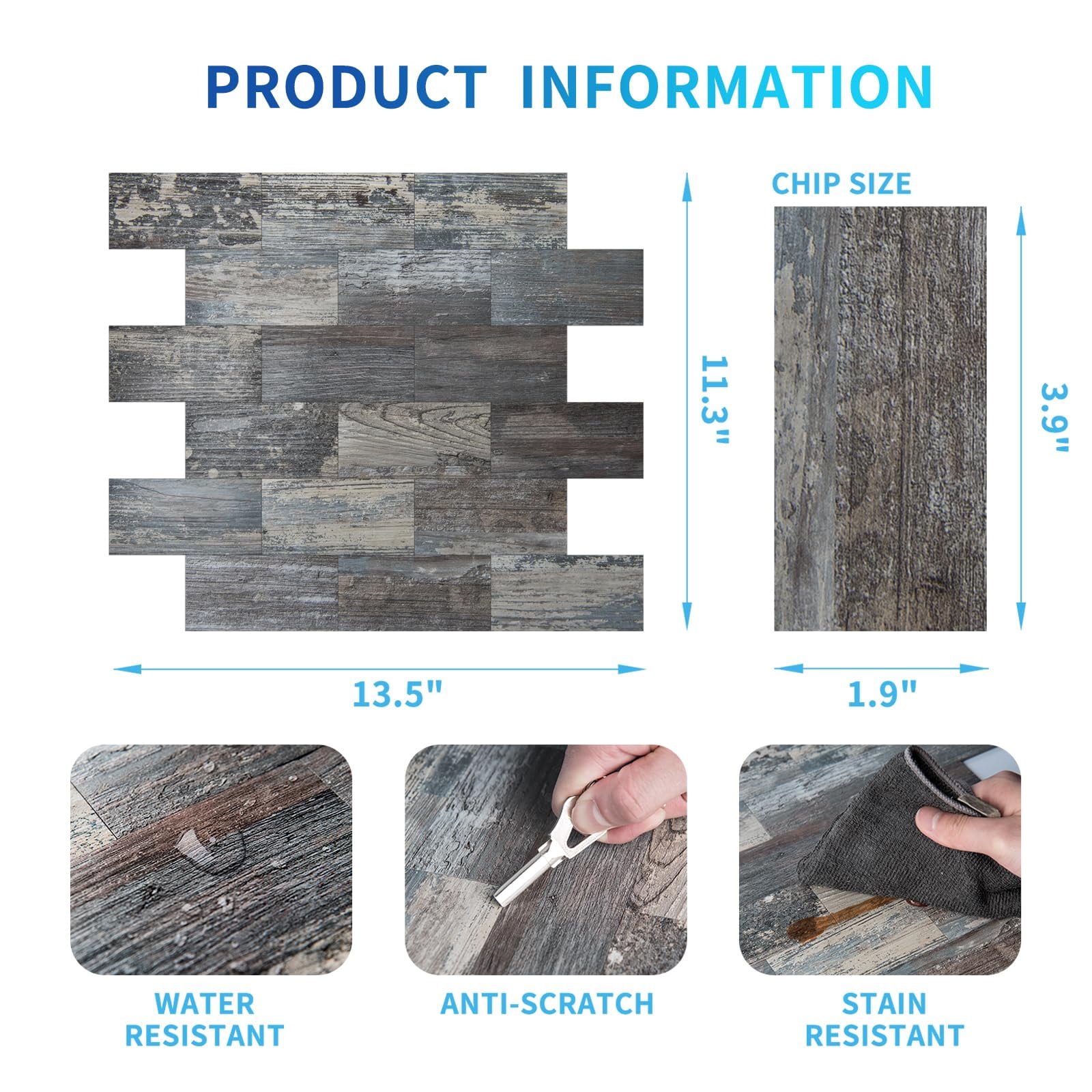 10-sheet Peel And Stick Backsplash Pvc Wall Tile  Stickon For Kitchen Backplash Bathroom Vanities Fireplace Decor Laundry Table Stair Decals In Spruce Grey Rustic Plastic-sheets
