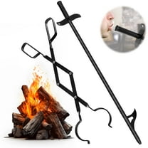Fire Poker and Fire Tongs Set, Heavy Duty 31 inch Fireplace Poker with Blow and 23 inch Firewood Tongs for Fire Pit Tools Accessories Log Grabber for Camping Wood Stove Campfire Outdoor Indoor