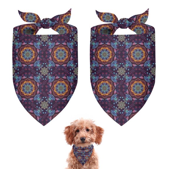 Dog Bandana 2 Pack,Purple Circular Floral Pattern Bandanas for Dogs,Cat Bandana,Small/ Large Dog Bandana 2 Size,Dog Bandanas Girl Boy