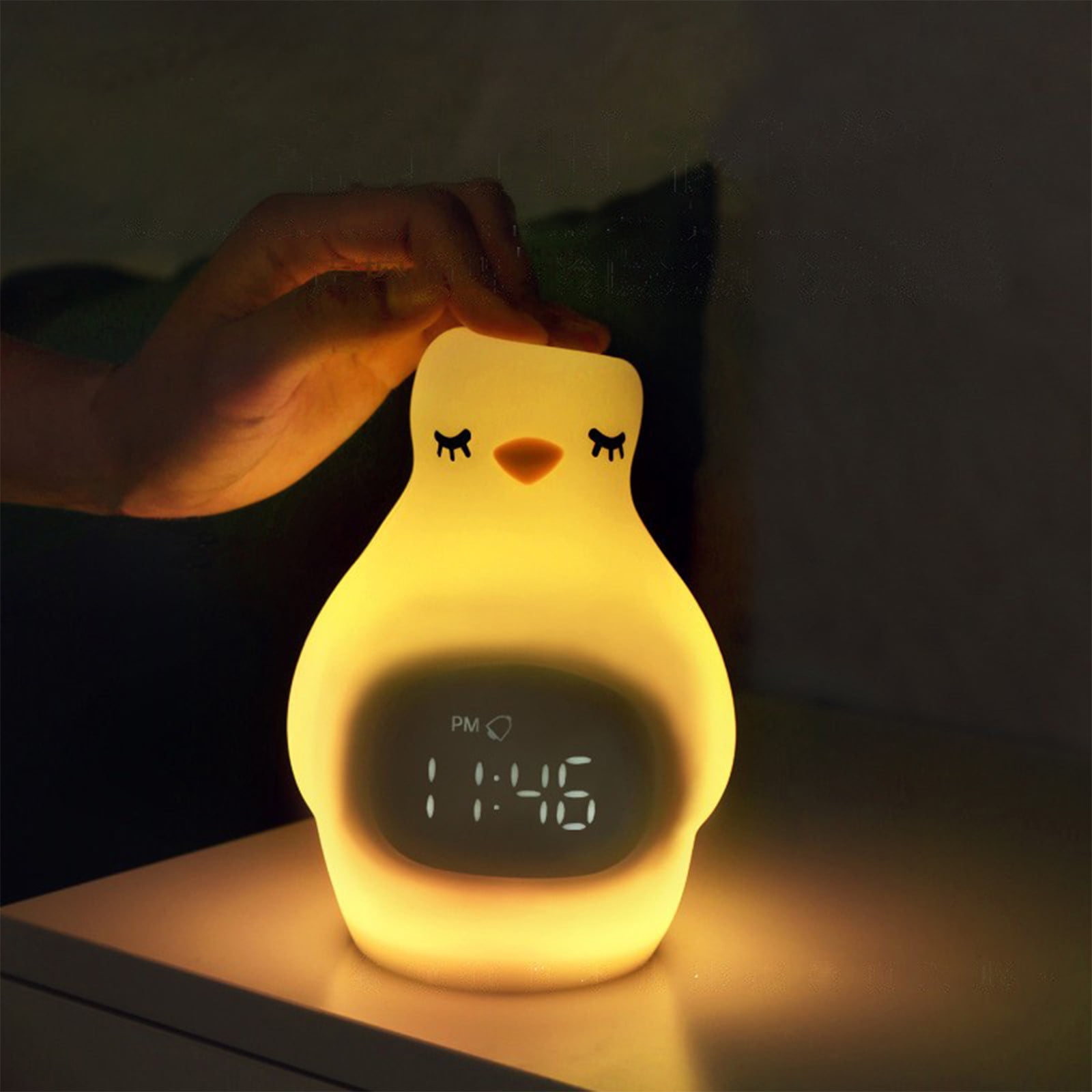 Home RNLUGM Led Alarm Clock Super Cute Penguin Pat Light Multi-function Usb Rechargeable With Night Light Student Snooze Alarm Clock