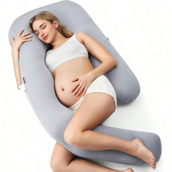 Pregnancy Pillow with Cooling Cover Dreamlign U Pro Maternity Pillow with Adjustable Leg Pillow - port for Back HIPS Belly Legs for Pregnant Women 50-72 Inch Full Body Pillow Grey