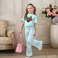 thumbnail image 2 of Gaexia Girl'S 2 Piece Summer Outfits,Valentine's Day Girls Outfit Cute Bow Heart Print Short Sleeve Top With Flare Leg Pants Toddler Two Piece Matching Fashion Clothes,12-13 Years, 2 of 6