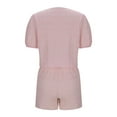 thumbnail image 5 of QATAINLAV Womens 2 Piece Short Sets Casual Textured Puff Sleeve Bow Tie Front Tops Matching Baggy Bermuda Shorts Summer Vacation Outfits Pink XXXL Lightning Sale, 5 of 8