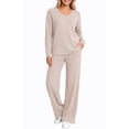 thumbnail image 3 of UVN Outfit Sets for Women Two Piece Sets Winter Casual Long Sleeve Tops and Long Pants Lounge Sets Ribbed Knit Pajama Sets with Pockets, 3 of 9