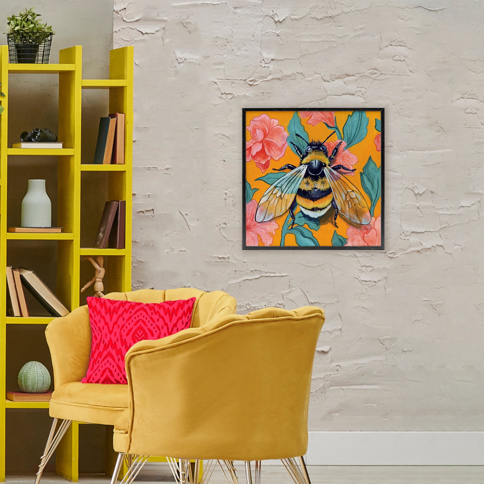 Stupell Industries Bumble Bee & Flower Pattern Black Framed Giclee Art, design by Kate Jarvik Birch