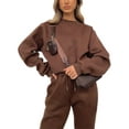 thumbnail image 2 of Capreze Long Sleeve Sweatsuits For Womens Solid Color Casual Lounge Sets Long Sleeve Activewear Joggers Outfits Coffee XXL, 2 of 5