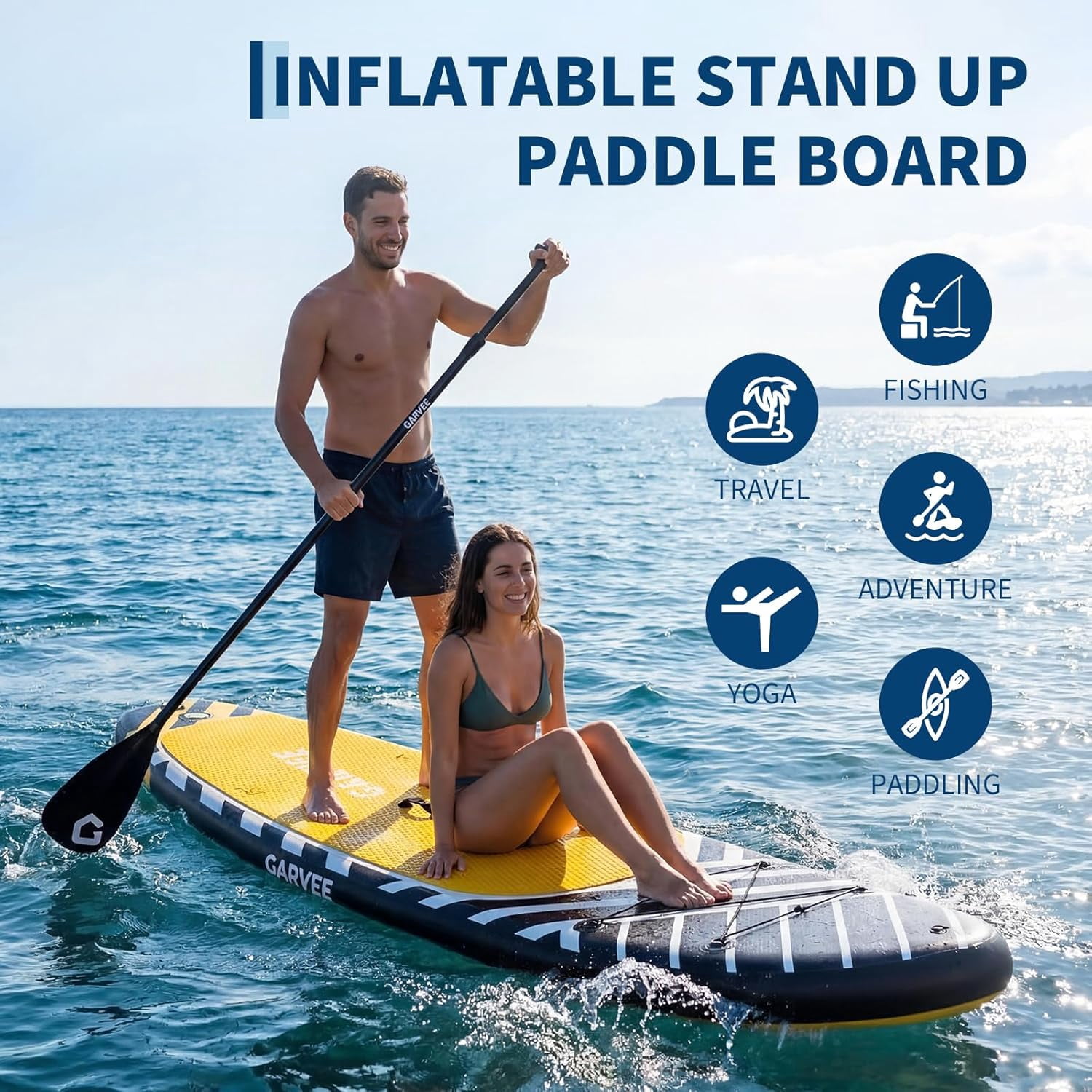 2-in-1 Inflatable Stand Up Paddle Board with Premium SUP Paddleboard Accessories, Wide Stable Design,Non-Slip Comfort Deck for Adults & Youth of All Skill Levels Water Sports & Fishing, Black