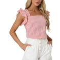 thumbnail image 4 of INSPIRE CHIC Mother's Day Women's Gingham Tops Square Neck Ruffle Cap Sleeves Summer Blouse XS Pink, 4 of 6