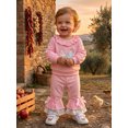thumbnail image 6 of RUINIXCW Toddler Girls Fall Outfits Floral Chicken Embroidery Ruffle Sweatshirt and Elastic Bow Flare Pants Set 2 Piece Clothes, 6 of 9
