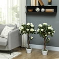 thumbnail image 2 of Outsunny Ensemble de 2 Roses Artificielles avec Fleurs Réalistes, Blanc, 2 of 10