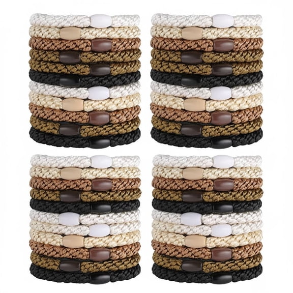 60 Pcs Elastics Hair Bands Ponytail Holders for Thick Hair, No Damage No Crease Hair Elastics (Black/Brown/White/Beige/Coffee)