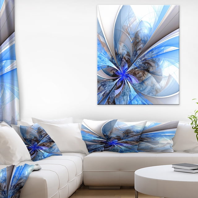 Symmetrical Large Blue Fractal Flower - Floral Canvas Art Print