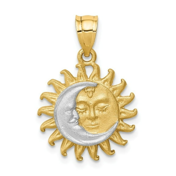 14k and White Rhodium Brushed Sun Moon Pendant - 1.8 Grams