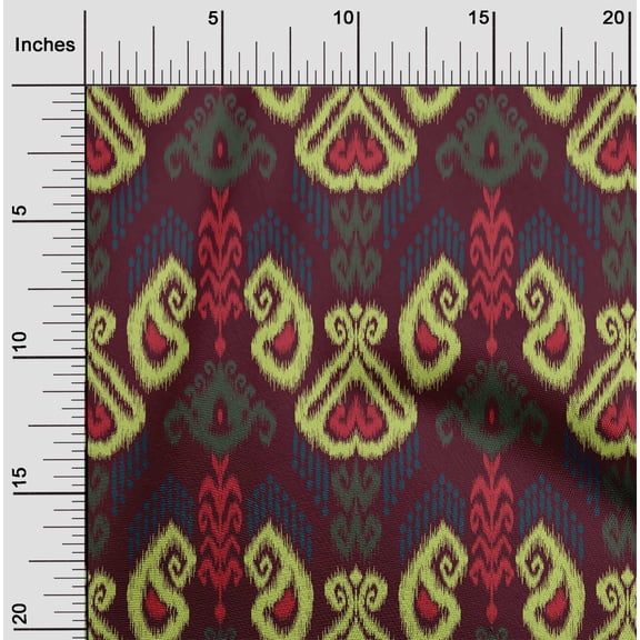 oneOone Organic Cotton Poplin Twill Fabric Swirl & Paisley Ikat Print Fabric By The Yard 42 Inch Wide