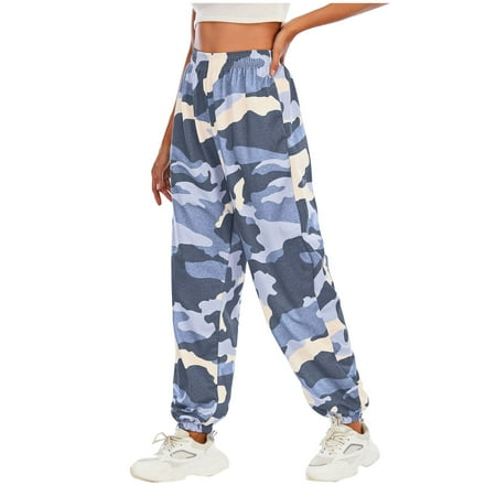 

Dadaria Cargo Pants Women Baggy Elastic Waist Baggy Camouflage Printing Sweatpants Joggers Lounge Pants Blue XXL Female
