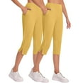 thumbnail image 2 of Breezora Women's Stretchy High Waist Yoga Pants Set Summer Lightweight Workout Capris with Comfortable Waistband XXXXL Size Yellow, 2 of 7