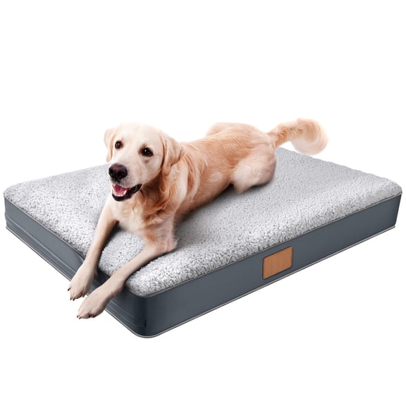 Extra Large Orthopedic Dog Bed for Big Dogs - XL Waterproof Dog Bed with Removable Washable Cover & Anti-Slip Bottom, Crate Bed, Plush Pet Bed Mat (Grey)