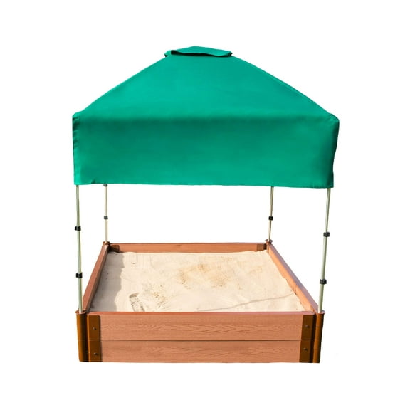 Frame It All Tool-Free Classic Sienna 4ft. x 4ft. x 11in. Composite Square Sandbox Kit with Telescoping Canopy/Cover - 2" profile