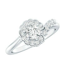 Rosec Jewels Designer Lab Created Diamond Flower Engagement Ring for Women - EF-VS Quality, 18K White Gold, US 8.00