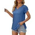 thumbnail image 2 of Liacowi Women's Summer T-shirt Tops Casual Solid Color V Neck Short Sleeve Casual Tee Shirt Basic Streetwear, 2 of 5