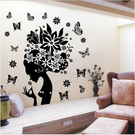 - Pretty Butterfly Flower Fairy Girl PVC Wall Sticker Home Decor Decals