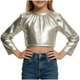thumbnail image 1 of Haut Court de Performance pour Filles, Chemise à Manches Longues à Paillettes pour Danse, Tenue de Scène avec Tissu Extensible, Blouse à Col Rond pour Récitals, Haut de Costume pour Enfants pour Fêtes et Compétitions, 1 of 6
