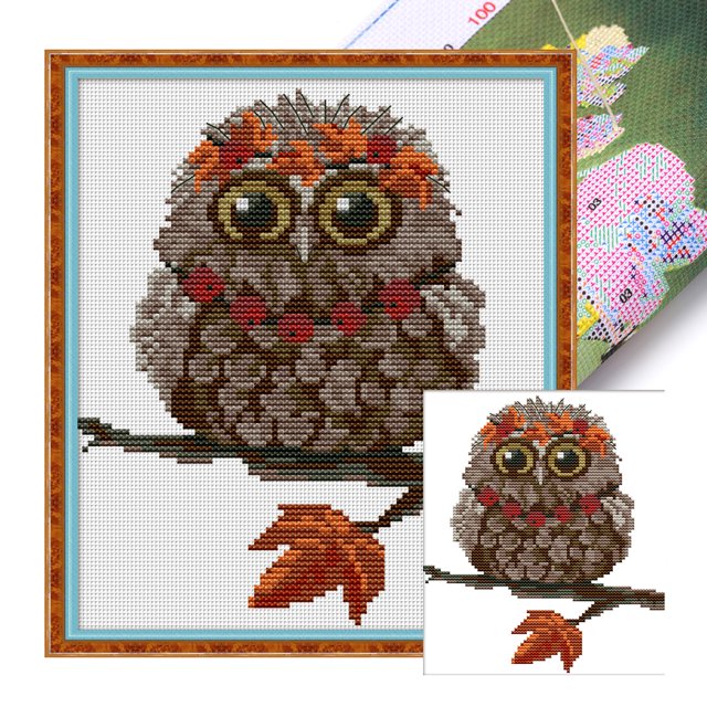 Kit Punto Cruz Con Búho Hilo Algodón Ecológico Bordado Obra Arte 24x28cm 11CT
