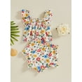 thumbnail image 6 of Caoirhny Baby Girl Summer Outfits Floral Print Fly Sleeves Square Neck Tank Tops with Ruffled Shorts 2 Pcs Set, 6 of 8
