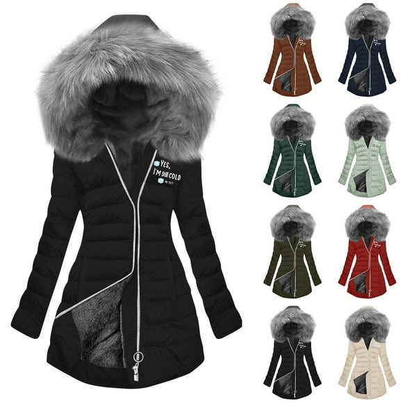 Sentmoon Women Coats Winter Jackets Cute Gifts for Women Women Printing Long-Sleeved Zipper Pockets Hooded -Padded Jacket Coat Blouse Fall and Winter for Holiday Gifts