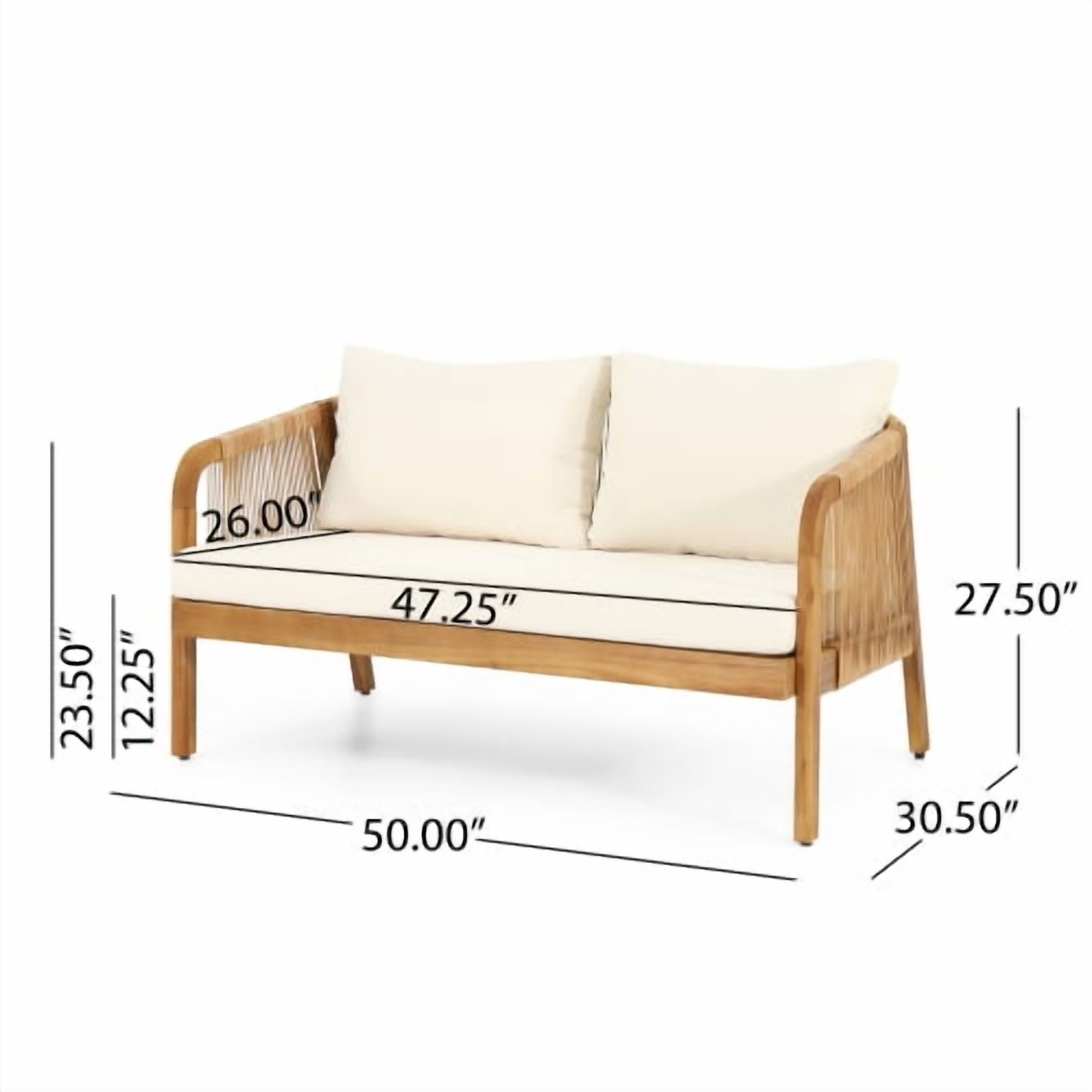ACE-PATIO,4 PCS,EVELYN Outdoor Acacia Wood Four-seater Chat Set with Cushions,Including 2 Club Chairs,1 Loveseat & 1 Table,for Patio,Backyard,Porch,Garden,Poolside(Beige)