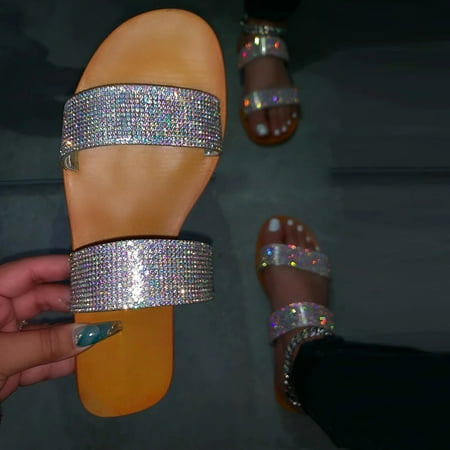 

Tangnade Women Shoes Summer Womens Flip-Flops Sandals Crystal Roman Flats Slippers Casual Beach Shoes Silver 39