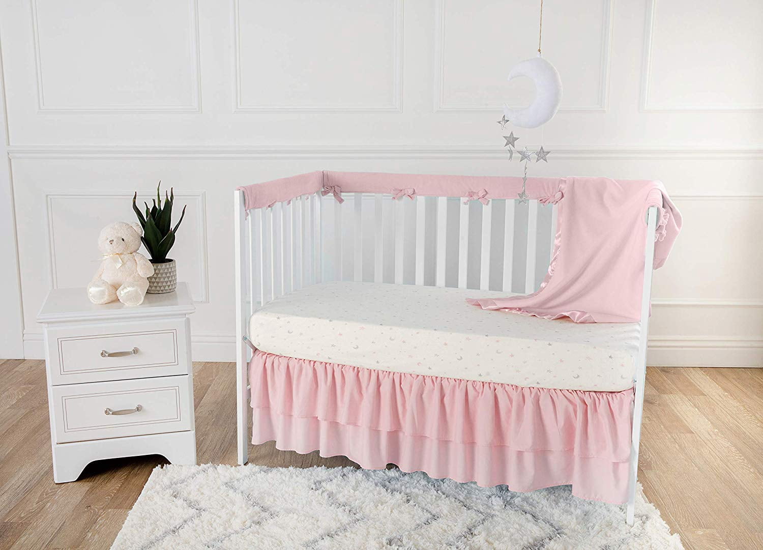 American Baby Company 2 Pack 100% Natural Cotton Fitted Crib Sheets 52" x 28" - Soft, Breathable, Hypoallergenic & Gentle Toddler Bed Sheets, Pink Stars/Zigzag, Neutral for Boys & Girls