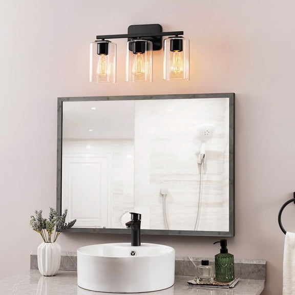 Kawoti  3-light Modern Bathroom Vanity Lights with Glass Shades Black