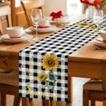 thumbnail image 5 of Sunflowers Cotton Linen Table Runner for Dining Kitchen, Spring Summer Bees Floral Black Plaid Wedding Outdoor Party Tablerunners Decoration, Dresser Scarf Coffee Tablecloth Runners 13x108 Inches, 5 of 9