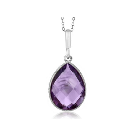 Faceted Amethyst Bead Necklace - 925 Sterling Silver 6.50 Ct Faceted Amethyst Pear Shape Pendant with 18