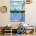 thumbnail image 2 of Landscape Tapestry, Lady Cycling in France Fluffy Clouds Bridge Reflection on River Urban Lifestyle, Wall Hanging for Bedroom Living Room Dorm Decor, 60W X 80L Inches, Blue Brown, by Ambesonne, 2 of 5
