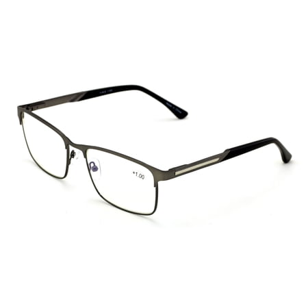 Men Rectangular Stainless Steel Reading Glasses Anti Blue Ray Lens - Computer Reader - Wide Fitment