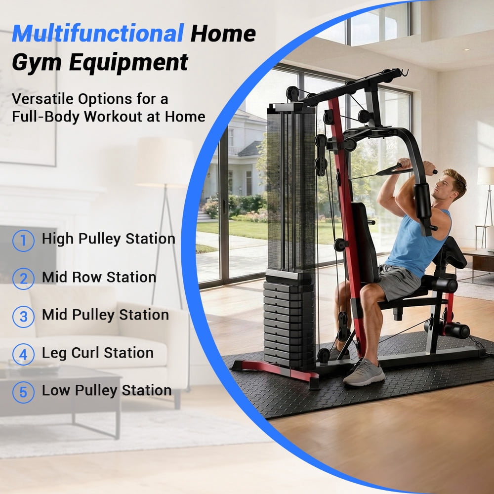 CURSOR FITNESS Home Gym Station, 160LBS Weight Stack, All-in-One Strength Training Equipment