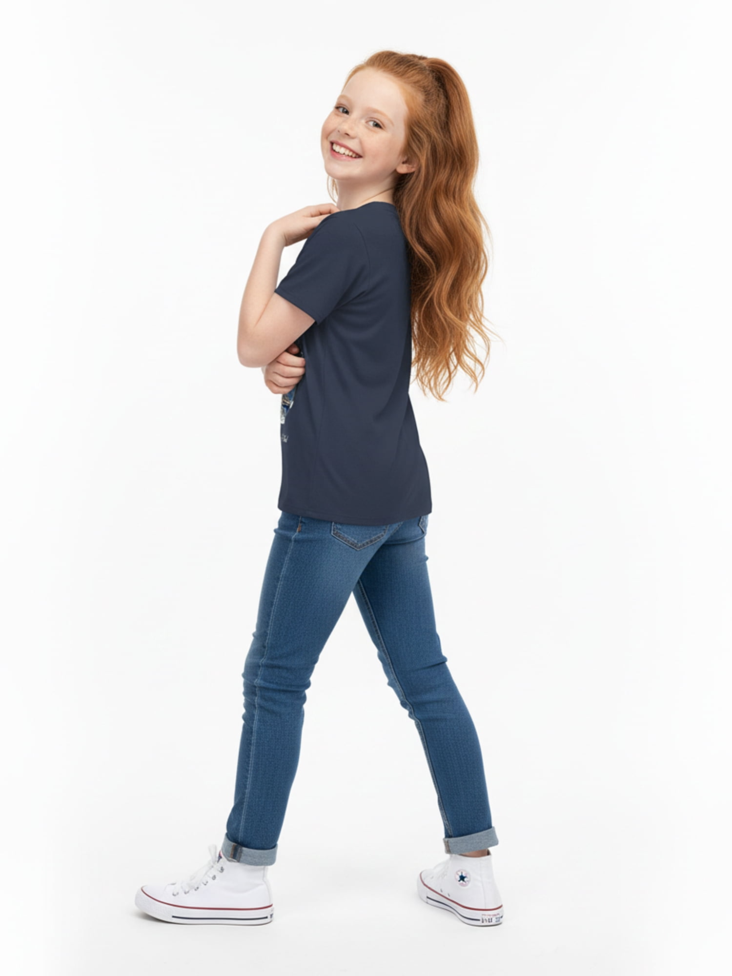 Wonder Nation Girls' Graphic Skater Bear Tee with Short Sleeves, Sizes 4-18