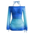thumbnail image 4 of ZHOGXU Womens Swimsuits Three Piece Solid Color Halter Neck Bkinini Sets And Mesh Cover Upscomfortable Stylish Swimwear For Beach Pool,Blue,S, 4 of 5