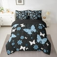 thumbnail image 2 of Feelyou Dreamy Blue Butterfly Twin Bedding Sets 7-Piece, Cartoon Groovy Floral Bedding Comforter Set, Teens Kids Girls Women Reversible Sheet Sets, Microfiber Bedroom Decor, 2 of 7