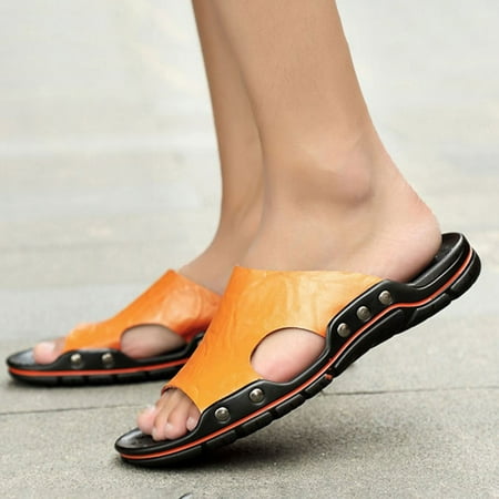 

BONIXOOM Mens Sandals Clearance Buckle None V-Day Casual Summer Mens Shoes Yellow Size 6.5
