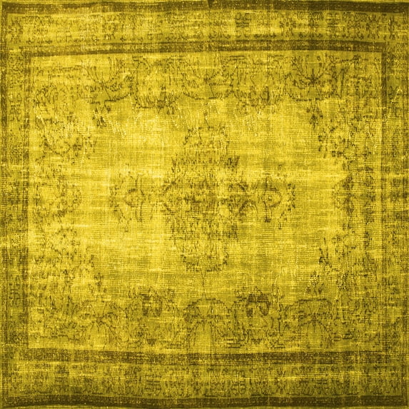 Ahgly Company Machine Washable Indoor Square Persian Yellow Traditional Area Rugs, 5' Square