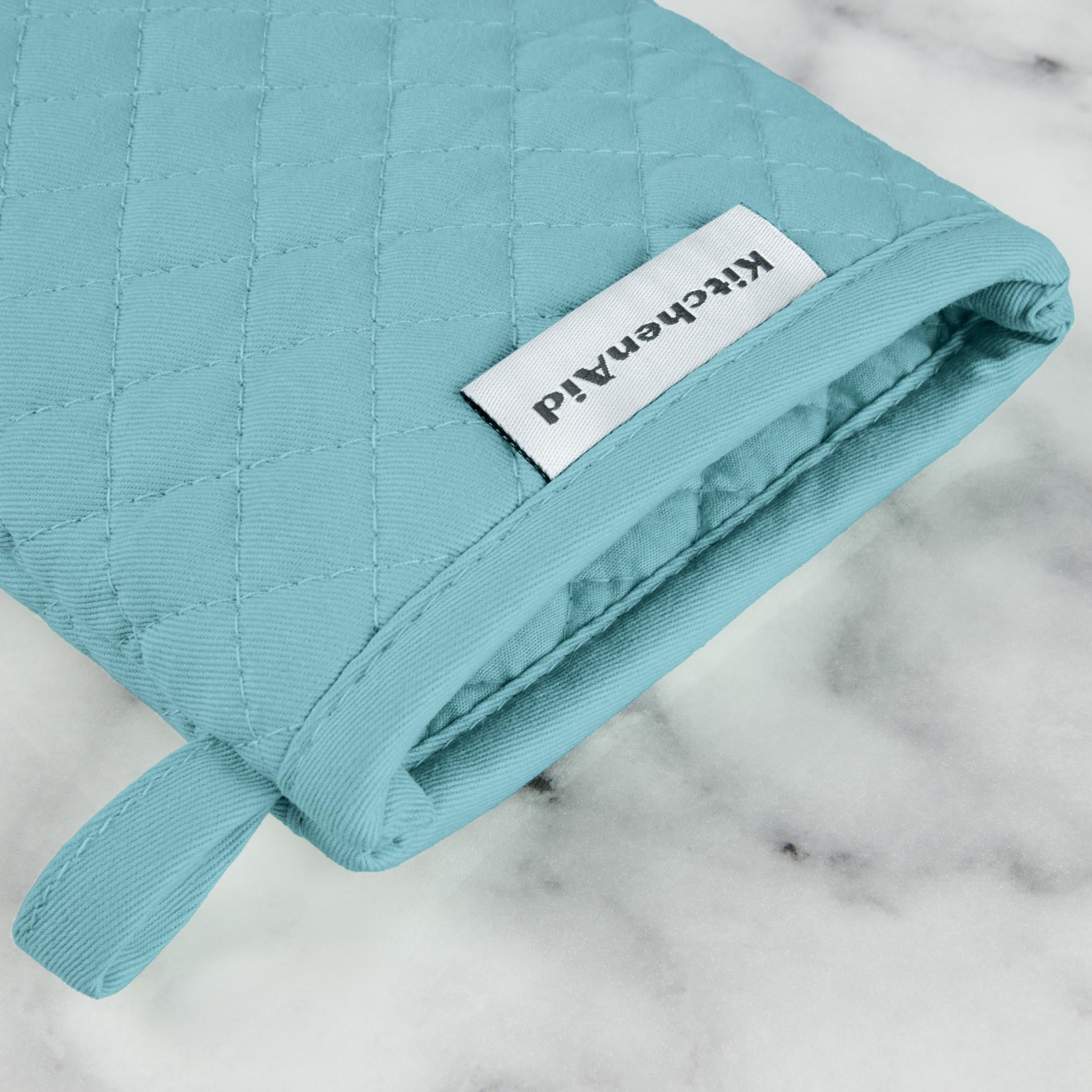 KitchenAid Asteroid Mini Oven Mitt Set, Mineral Water Aqua/White, 5.5"x8", Set of 2