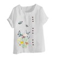 thumbnail image 4 of Fesfesfes Womens Oversized T Women Summer Print Regular Button Round Neck Short Sleeve Women Short Sleeves Top T Shirts for Women 8(L), 4 of 5