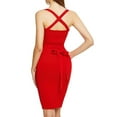 thumbnail image 2 of Women's Body Wrap Spaghetti Strap Knee Length Bodycon Ribbed Sexy Bandage Dress RED L, 2 of 7