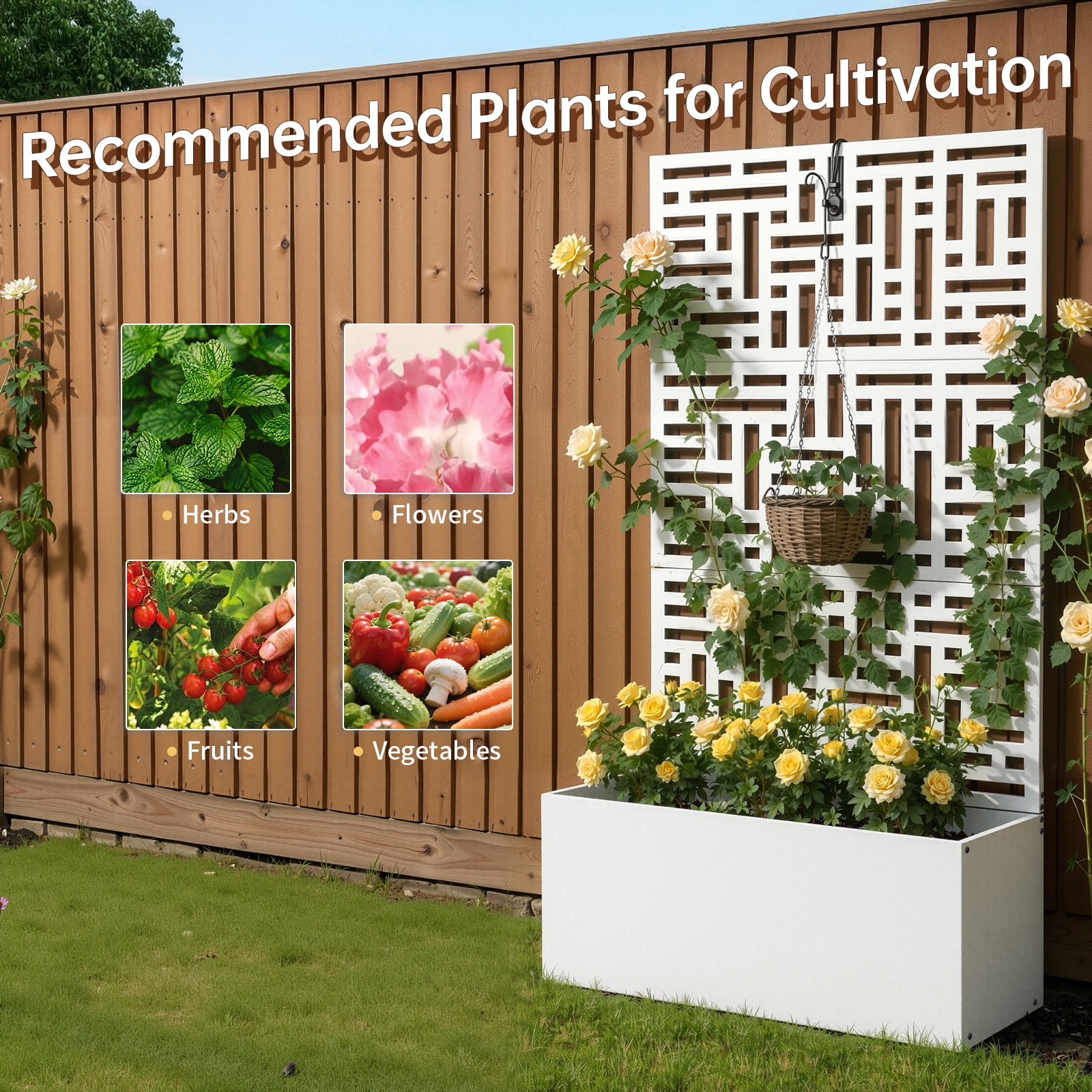 Zimtown 71'' Outside Raised Garden Bed with Drainage Holes, Free-Standing,for Vine Climbing Plants and Flowers, White