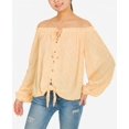 thumbnail image 1 of Hippie Rose Juniors’ Off-The-Shoulder Top, Medium, Yellow, 1 of 1