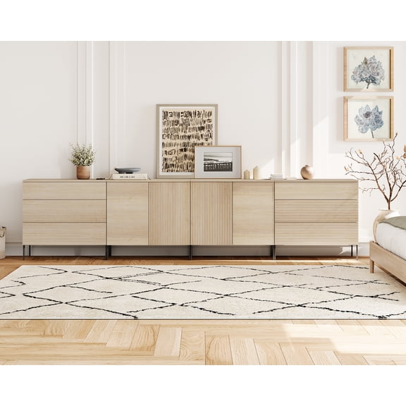 126" Modern Reeded 6-Drawer Dresser Set for Bedroom, Minimalist Chest of Drawers with Storage, Wooden Dresser for Living Room, Bedroom, Entryway